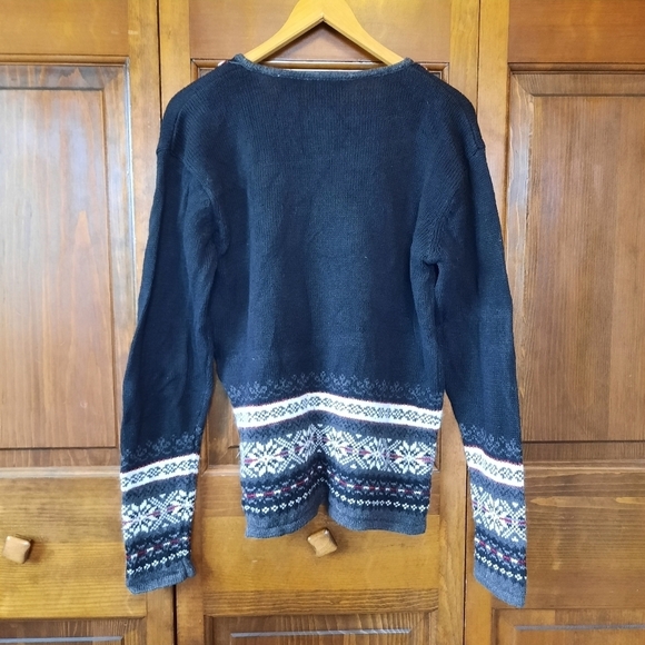 Vintage Y2K Erika & Co. black Nordic fair isle knit v-neck sweater size medium - Picture 8 of 12